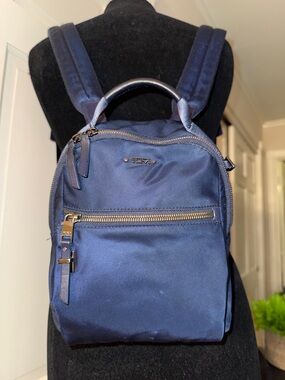 Tumi Navy Mini Nylon Backpack with Gold Hardware